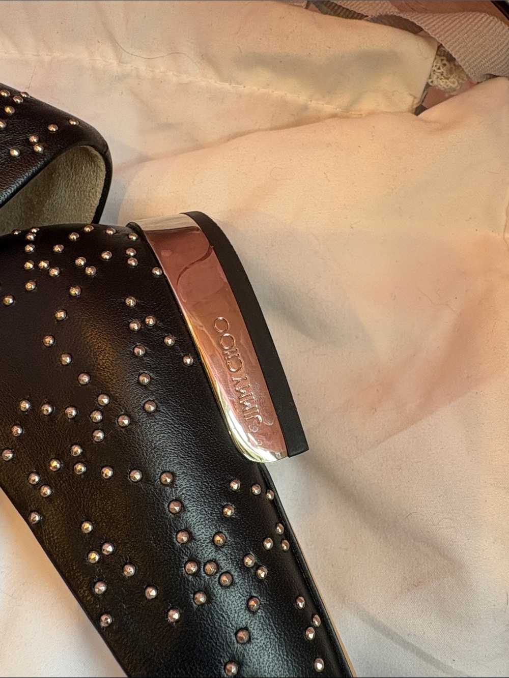 Authentic Jimmy Choo Black Leather Jessie Studded Flats - Picture 8 of 12